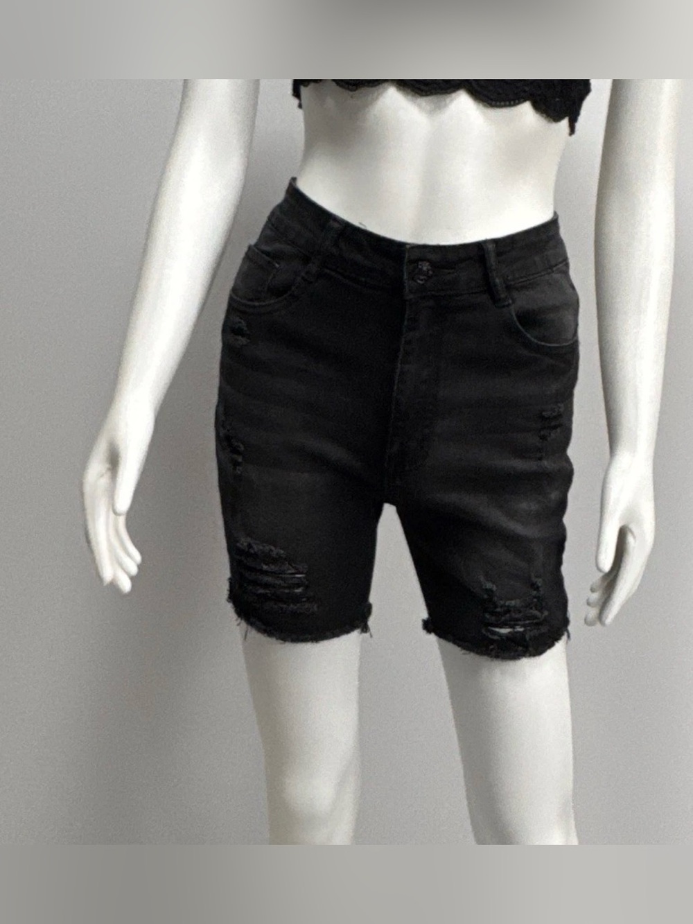 SHEIN Black Slim Distressed Men Jeans Shorts